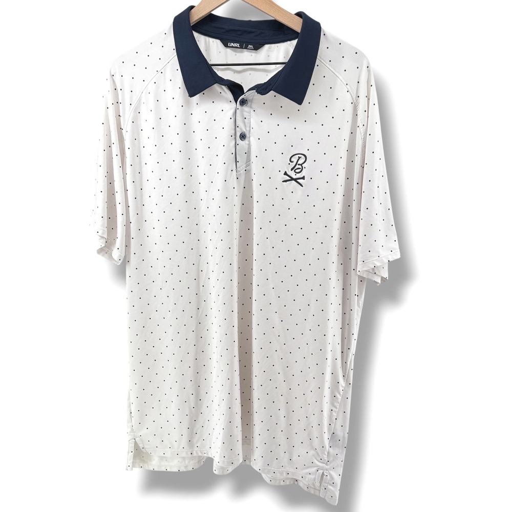 UNRL Barstool Sports Golf Polo Mens 2XL White Polka Dot Athletic Fit Performance